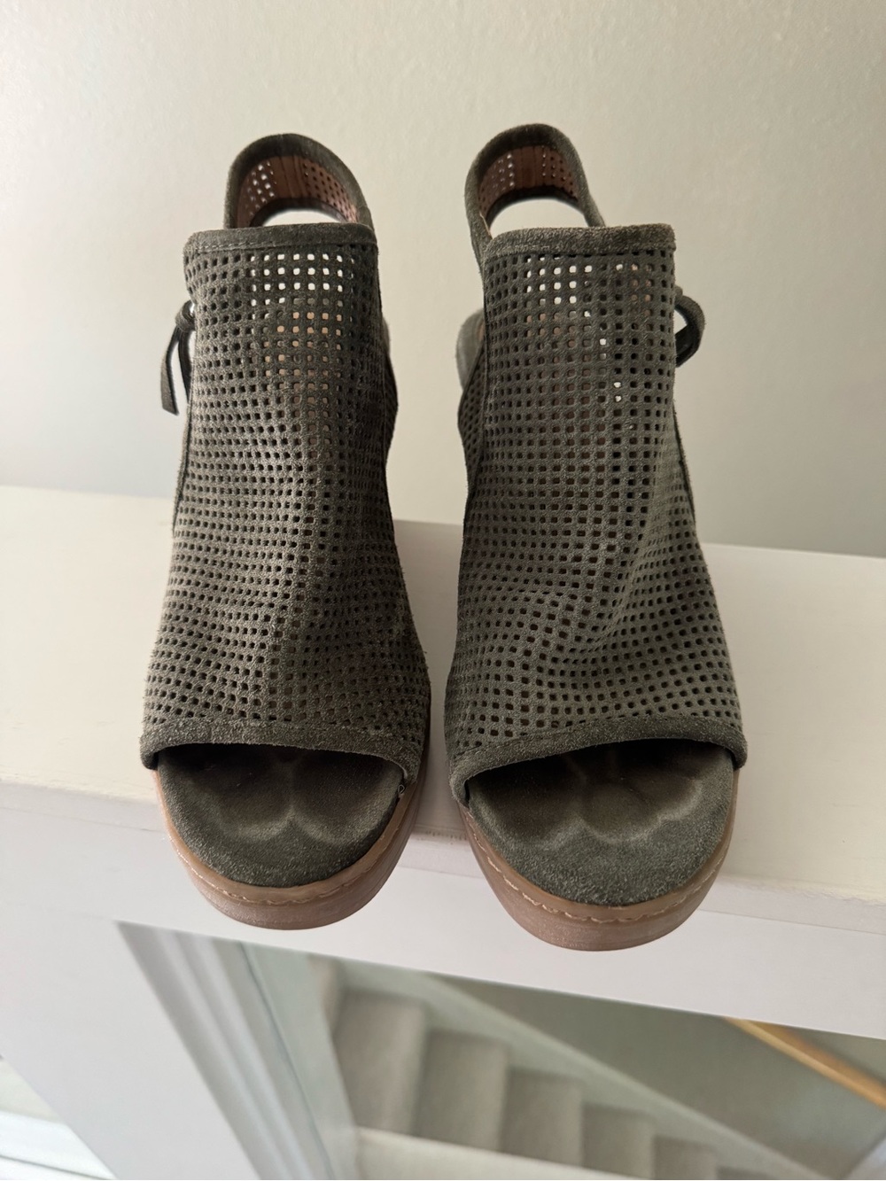 Women’s Sofft Olive Green Perforated Open-Toe Wedge Sandals